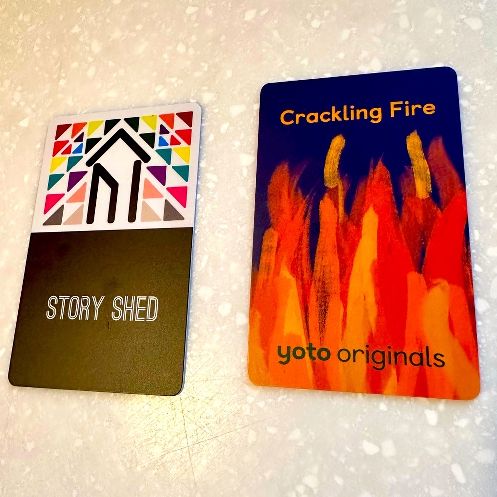 Yoto Cards. Story Shed and Crackling Fire.